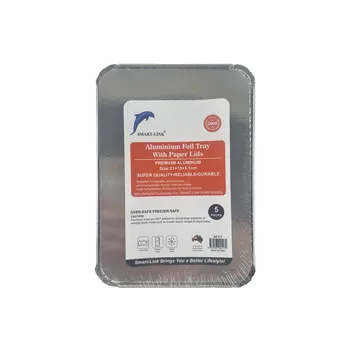 5pc Aluminium Foil Tray With Paper Lid-Rectangular 21x14x5.1cm 