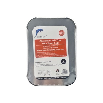 3pc Aluminium Foil Container With Paper Lids-Rectangular 25.5x19.4x5.5cm 