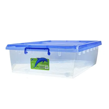 Plastic Under Bed Storage Container 38L Blue Lid 59x43x19cm