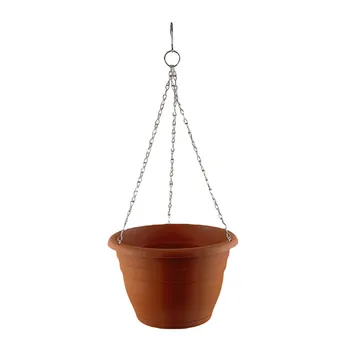 Plastic Hanging Planter Flower Pot-Brown Dia24.8x15.5cm