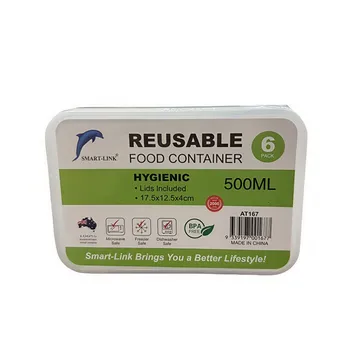 6pk 500ml Rectangular Food Container 17.5x12.5x4cm