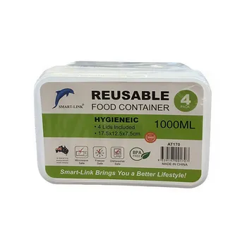4pk 1000ml Rectangular Food Container 17.5x12.5x7.5cm