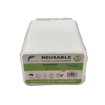 25pk 750ml Rectangular Food Container 17.5x12.5x5.5cm 