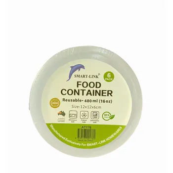 6pk 480ml Round Food Container Dia12x6cm