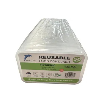 50pk 650ml Rectangular Food Container 17.5x12.5x5cm
