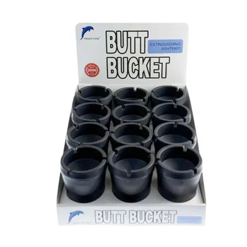 Plastic Black Ashtray Butt Bucket 11x8cm