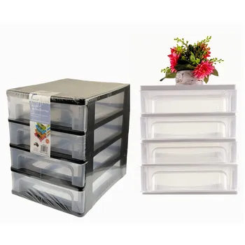 4 Tier Plastic A4 Drawer Black & White 33.8x26.3x33.2cm