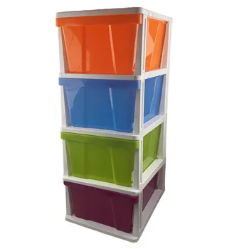 4 Tier Plastic Drawer Organizer-Colour Drawer & White Frame 48x38x102.5cm