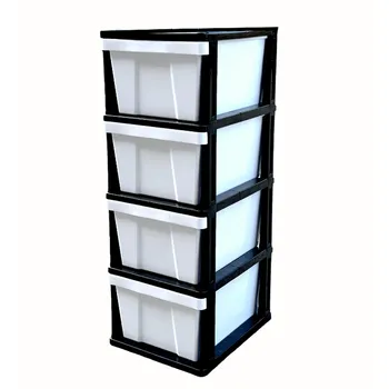 4 Tier Plastic Drawer Organizer-White Drawer & Black Frame 48x38x102.5cm