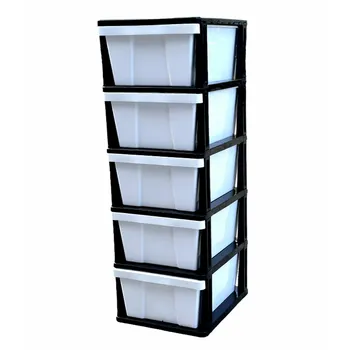 5 Tier Plastic Drawer Organizer-White Drawer & Black Frame 48x38x127.5cm