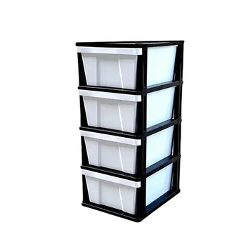 4 Tier Plastic Drawer Organizer-White Drawer & Black Frame 31.5x38x77.5cm