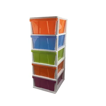 5 Tier Plastic Drawer Organizer-Colour Drawer & White Frame 31.5x38x97.5cm