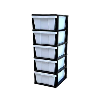5 Tier Plastic Drawer Organizer-White Drawer & Black Frame 31.5x38x97.5cm