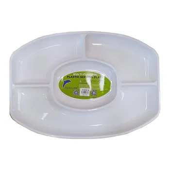 Oval Plastic Serving Tray 4 Section-White 46x33x3cm 
