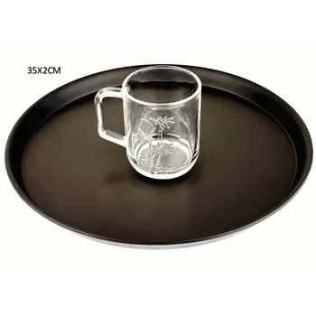 Round Plastic Serving Tray-Black Dia35x2cm 