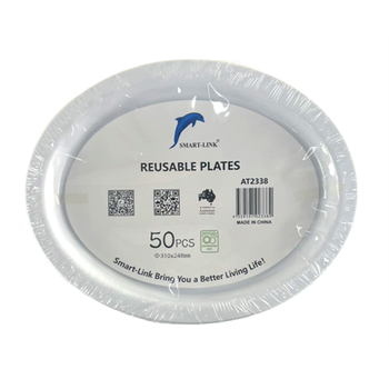50pk Oval Plastic Reusable Plate 310mmx248mm