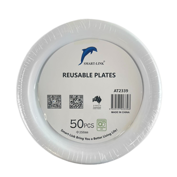 50pk Round Plastic Reusable Plate Dia256mm