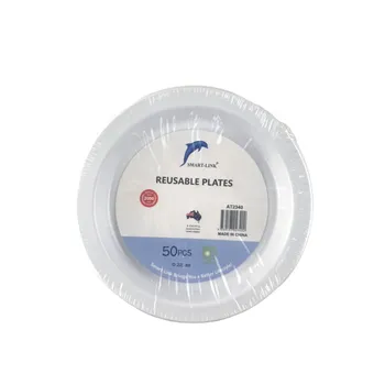 50pk Round Plastic Reusable Plate Dia225mm