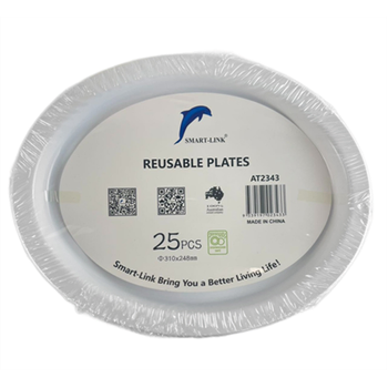25pk Oval Plastic Reusable Plate 310mmx248mm