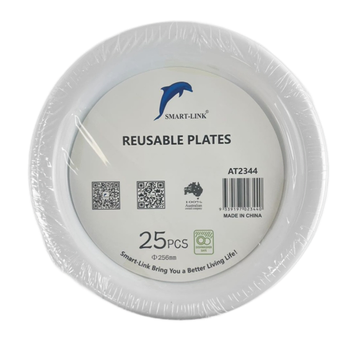 25pk Round Plastic Reusable Plate Dia256mm