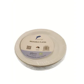 25pk Round Plastic Reusable Plate Dia225mm