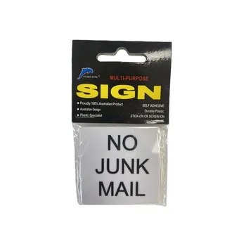 Self Adhesive Plastic Sign-"NO JUNK MAIL" 5.5x5.5cm 