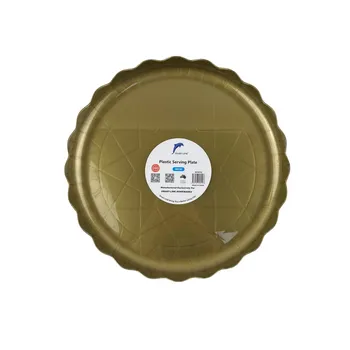 1pc Plastic Round Serving Plate Dia40cm-Gold