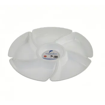 Round Plastic Serving Tray 6 Section-White Dia32.3x3.8cm
