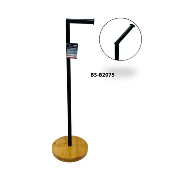 Toilet Paper Holder With Round Bamboo Base-Black Powder Coating