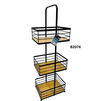 3 Tier Free standing Shelf With Bamboo Base-Black Powder Coating 235x183x725mm