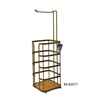 Toilet Paper Holder With Square Bamboo Base-Gold Powder Coating 160x160x590mm