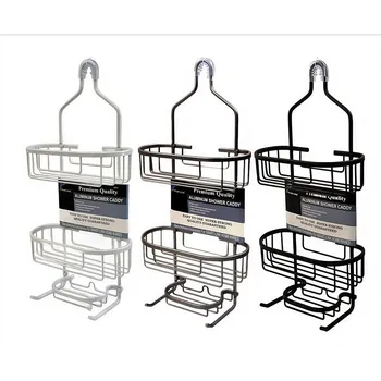 Aluminium 2 Tier Shower Caddy With Soap Holder-Black,White&Grey 280x130x584mm
