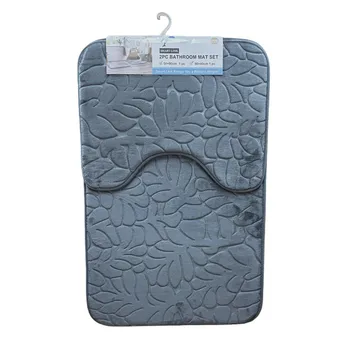 2pc Anti-Slip Bathroom Mat Set-Flannel Embossed 50x80cm+50x40cm
