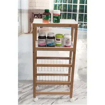 4 Tier Bamboo Trolley White/Natural 40x22x83cm 