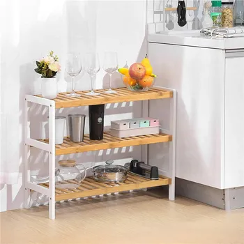 3 Tier Wooden shoe Rack White/Natural 70x26x54.5cm 