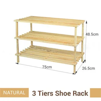 3 Tier Wooden Shoe Rack-Natural 74x26.5x48.5cm