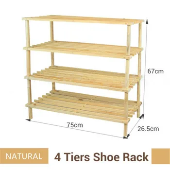 4 Tier Wooden Shoe Rack-Natrual 74x26.5x67cm 