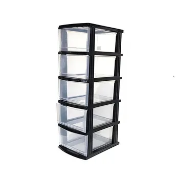 5 Tier Black Plastic Drawer Organizer 44x34x105cm 