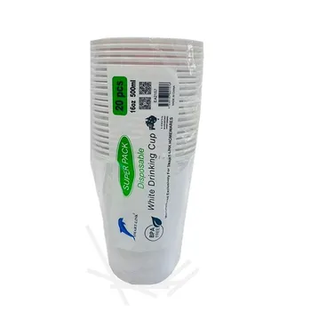 500ml Plastic White Cup 20pk