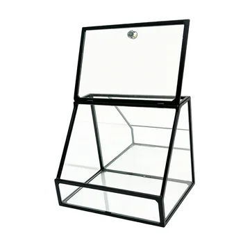 Flip Top Glass Cosmetic Storage Box-Black Frame 26x24x18.5cm 