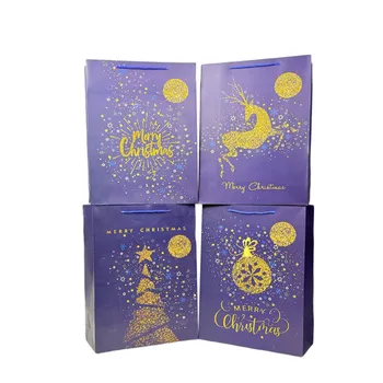 Multi Size Gift Bag-Xmas Navy With Gold Print 