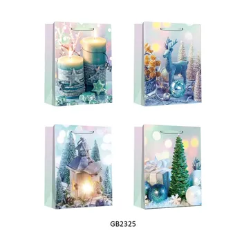 Multi Size Gift Bag-Christmas Blue With Assorted Decoration Print