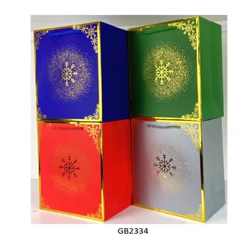 Multi Size Gift Bag-Christmas Assorted Coloured With Gold Snowflake