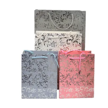 Multi Size Gift Bag-Plain Colour With Silver Floral Print