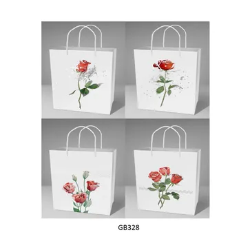 Multi Size Gift Bag-White Colour With Assorted Red Rose