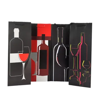 Gift Bag-Black With Assorted Wine Bottle Design