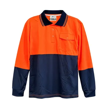 Hi Vis Long Sleeve Working Polo Orange -XL