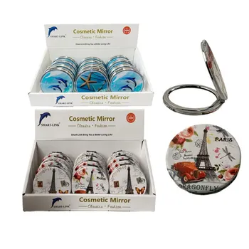 Compact Mirror Round-Assorted Eiffel Tower & Glitter Ocean Design Dia7cm