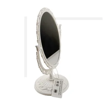 Plastic Double Sided Oval Cosmetic Mirror-White Frame 19.5x13x28.5cm