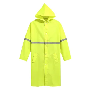 Adult Raincoat Hi Vis Embossed With Reflective Strip-Heavy Duty PVC（Neon Yellow)